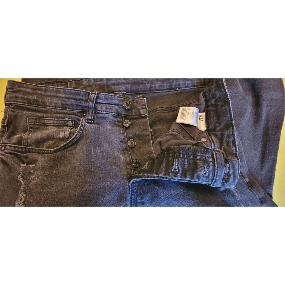 H&M Men's Black Skinny Jeans 32" Distressed Ripped Denim Streetwear Grunge Strch - Picture 11 of 16
